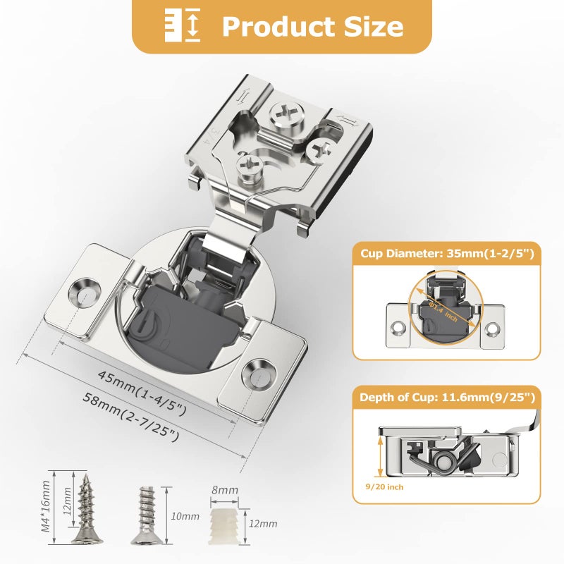 Furniware 10 Pack 5 Pairs 3/4 inch Overlay Soft Close Hinges for Kitchen Cabinet Hinges 4 Way Adjust Soft Closing Face Frame Cabinet Hinges  105 Open Concealed Self Closing Hinges Brushed Nickel - Image 4